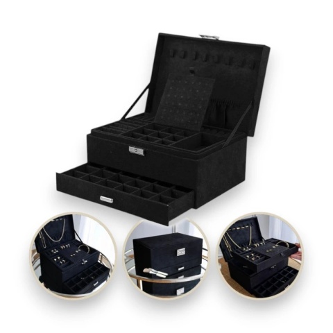 Szkatułka na biżuterię kuferek etui organizer czerń PD119CZ