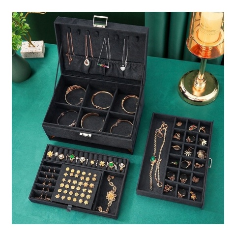 Szkatułka na biżuterię kuferek etui organizer czerń PD119CZ