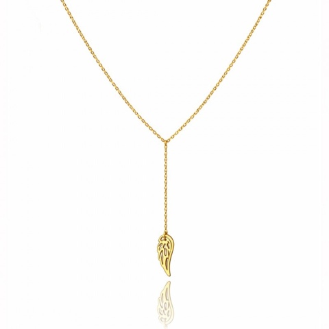 Długi naszyjnik stal szlachetna pozłacana 14k złotem, skrzydełko ANGEL WINGS NST2239