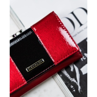 Elegancki, czerwony portfel damski ze skóry naturalnej zamykany na bigiel i zatrzask - 4U Cavaldi