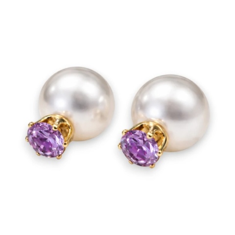 Kolczyki Kule Triball Perłowe z fioletowym Kryształem K70FIO