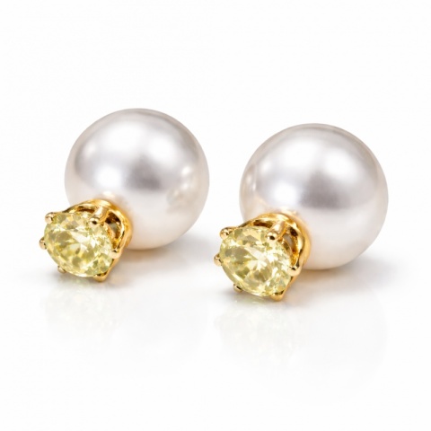 Kolczyki Kule Triball Perłowe z kremowym Kryształem K70N