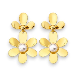 Kolczyki ze stali szlachetnej platerowane 14k złotem KWIATY perły KST3381