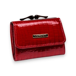 Mały portfel damski z lakierowanej skóry naturalnej w czerwonym kolorze - Lorenti