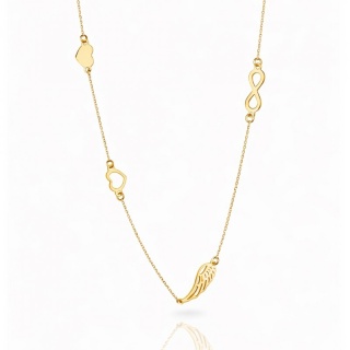 Naszyjnik stal szlachetna pozłacana 14k złotem, celebrytka skrzydełko, serca NST2255