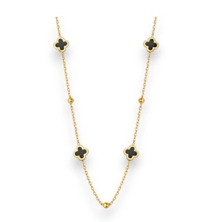 Naszyjnik stal szlachetna pozłacana 14k złotem, koniczynki czarne NST2251