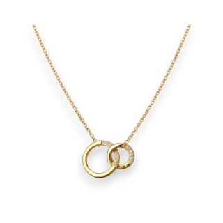 Naszyjnik stal szlachetna pozłacana 14k złotem zaplecione kółka, cyrkonie NST2249
