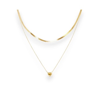 Podwójny naszyjnik żmijka, SERCE stal chirurgiczna pozłacana 14k gold NST2137