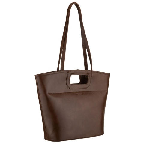 Brązowa shopperka damska wykonana ze skóry ekologicznej, jednokomorowa i zamykana suwakiem - Peterson