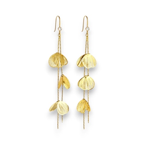 Kolczyki ze stali szlachetnej pozłacane 14k złotem, efektowne, wiszące kwiaty KST3506