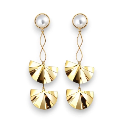 Kolczyki ze stali szlachetnej pozłacane 14k złotem, perły, efektowne, wiszące blaszki KST3505