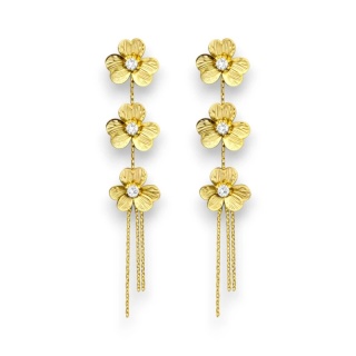 Kolczyki ze stali szlachetnej pozłacane 14k złotem, wiszące kwiaty z cyrkoniami KST3509