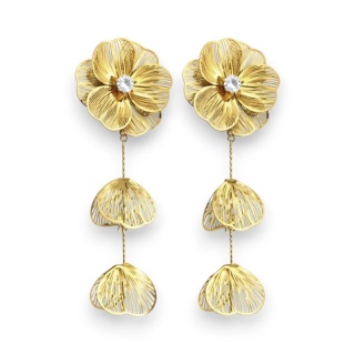 Kolczyki ze stali szlachetnej pozłacane 14k złotem, wiszące kwiaty z cyrkoniami KST3527