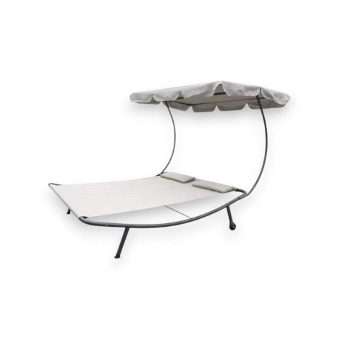 Leżak ogrodowy, leżanka dwuosobowa z baldachimem szary 200x173x155cm LE02