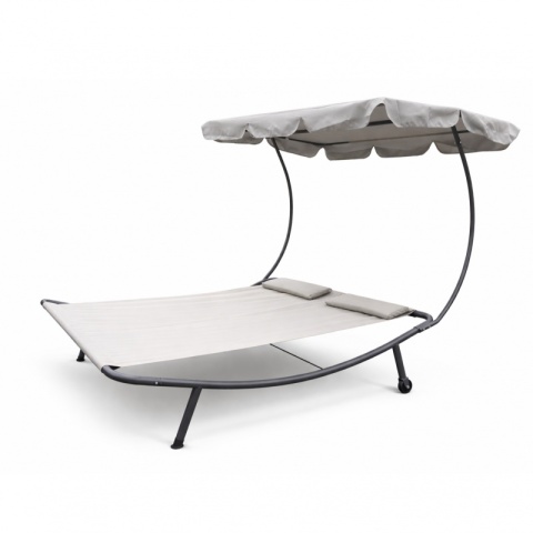 Leżak ogrodowy, leżanka dwuosobowa z baldachimem szary 200x173x155cm LE02