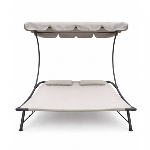 Leżak ogrodowy, leżanka dwuosobowa z baldachimem szary 200x173x155cm LE02