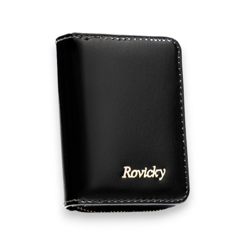 Mały portfel damski ze skóry naturalnej w czarnym kolorze, wyposażony w system RFID - Rovicky