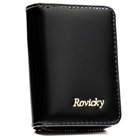 Mały portfel damski ze skóry naturalnej w czarnym kolorze, wyposażony w system RFID - Rovicky