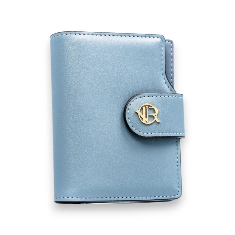 Portfel damski ze skóry ekologicznej w błękitnym kolorze, wyposażony w system RFID - Rovicky