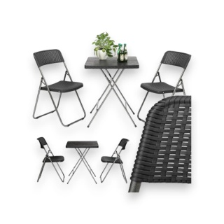 Zestaw Mebli ogrodowych 3w1 Stół + 2 krzesła imitacja rattanu, balkonowy Czarny SC07