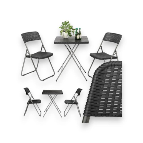Zestaw Mebli ogrodowych 3w1 Stół + 2 krzesła imitacja rattanu, balkonowy Czarny SC07