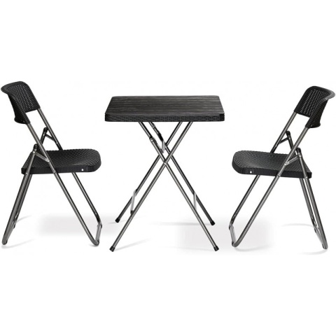 Zestaw Mebli ogrodowych 3w1 Stół + 2 krzesła imitacja rattanu, balkonowy Czarny SC07